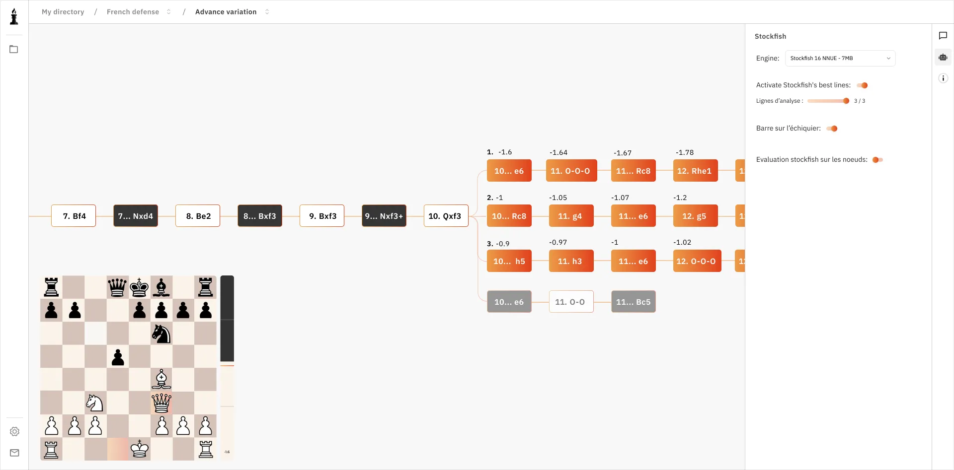 stockfish lines in Chessflare move tree